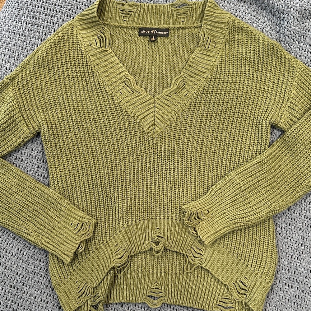Almost Famous Olive V-Neck Sweater